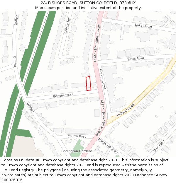 2A, BISHOPS ROAD, SUTTON COLDFIELD, B73 6HX: Location map and indicative extent of plot