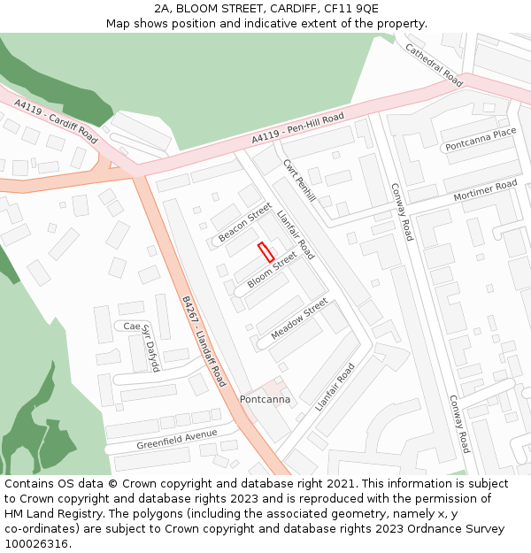 2A, BLOOM STREET, CARDIFF, CF11 9QE: Location map and indicative extent of plot