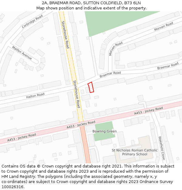 2A, BRAEMAR ROAD, SUTTON COLDFIELD, B73 6LN: Location map and indicative extent of plot