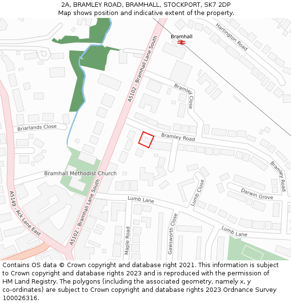 2A, BRAMLEY ROAD, BRAMHALL, STOCKPORT, SK7 2DP: Location map and indicative extent of plot