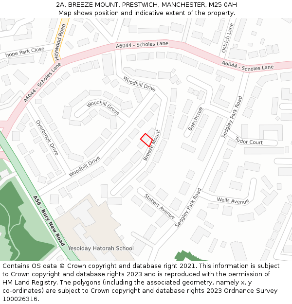 2A, BREEZE MOUNT, PRESTWICH, MANCHESTER, M25 0AH: Location map and indicative extent of plot