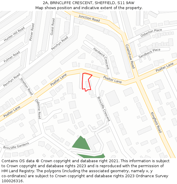 2A, BRINCLIFFE CRESCENT, SHEFFIELD, S11 9AW: Location map and indicative extent of plot