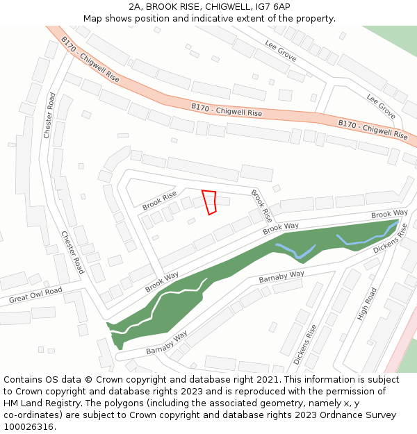 2A, BROOK RISE, CHIGWELL, IG7 6AP: Location map and indicative extent of plot