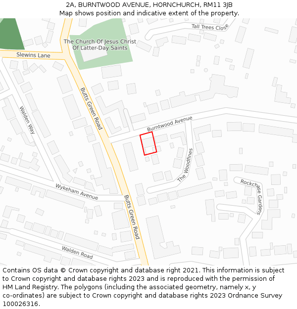 2A, BURNTWOOD AVENUE, HORNCHURCH, RM11 3JB: Location map and indicative extent of plot