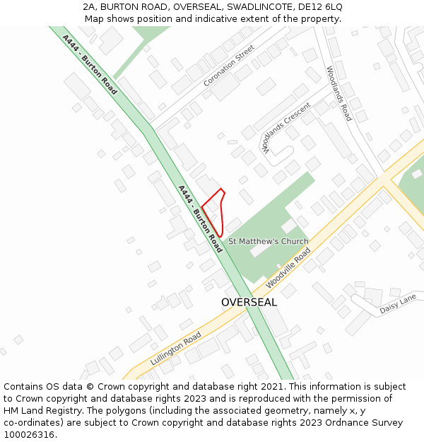 2A, BURTON ROAD, OVERSEAL, SWADLINCOTE, DE12 6LQ: Location map and indicative extent of plot