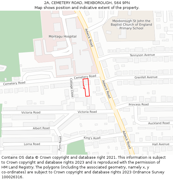 2A, CEMETERY ROAD, MEXBOROUGH, S64 9PN: Location map and indicative extent of plot