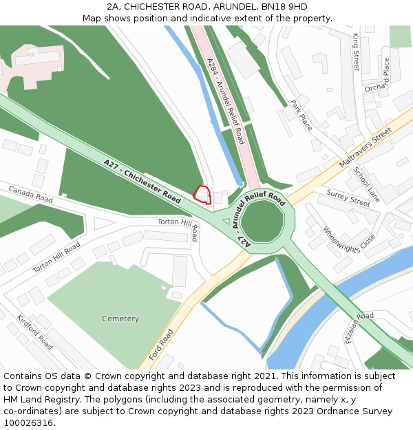 2A, CHICHESTER ROAD, ARUNDEL, BN18 9HD: Location map and indicative extent of plot