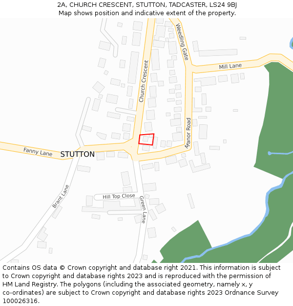 2A, CHURCH CRESCENT, STUTTON, TADCASTER, LS24 9BJ: Location map and indicative extent of plot