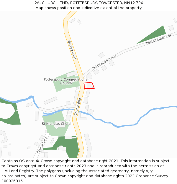 2A, CHURCH END, POTTERSPURY, TOWCESTER, NN12 7PX: Location map and indicative extent of plot