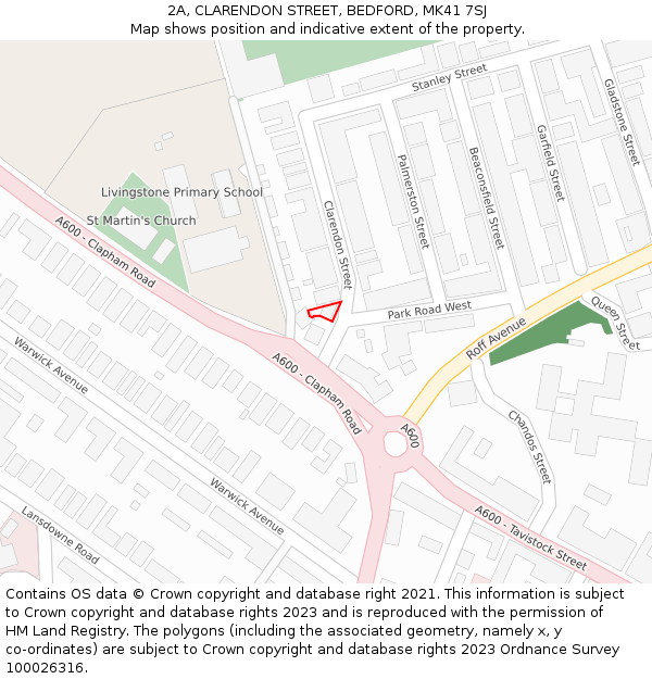 2A, CLARENDON STREET, BEDFORD, MK41 7SJ: Location map and indicative extent of plot