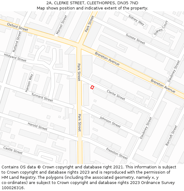 2A, CLERKE STREET, CLEETHORPES, DN35 7ND: Location map and indicative extent of plot