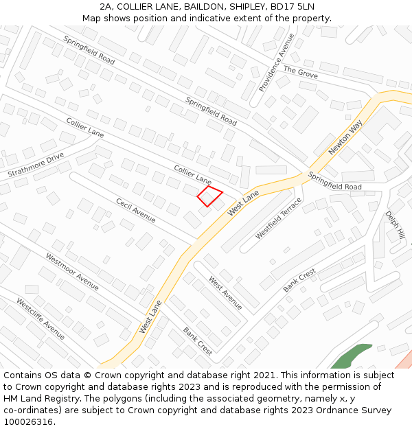 2A, COLLIER LANE, BAILDON, SHIPLEY, BD17 5LN: Location map and indicative extent of plot