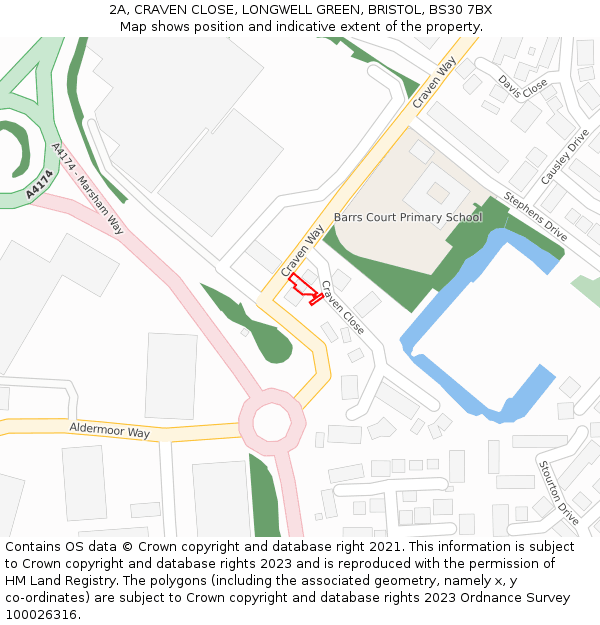 2A, CRAVEN CLOSE, LONGWELL GREEN, BRISTOL, BS30 7BX: Location map and indicative extent of plot