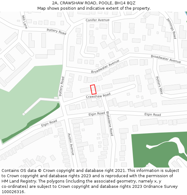 2A, CRAWSHAW ROAD, POOLE, BH14 8QZ: Location map and indicative extent of plot
