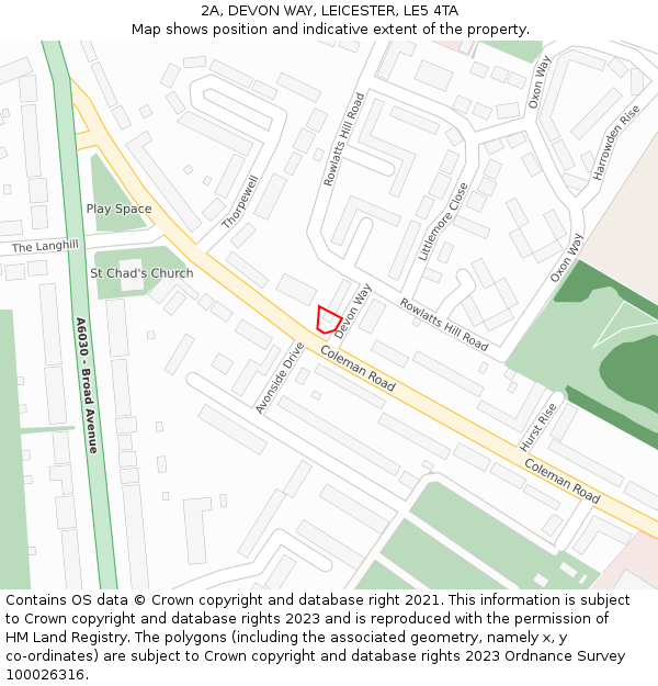 2A, DEVON WAY, LEICESTER, LE5 4TA: Location map and indicative extent of plot