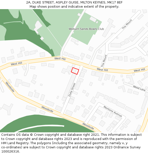 2A, DUKE STREET, ASPLEY GUISE, MILTON KEYNES, MK17 8EF: Location map and indicative extent of plot
