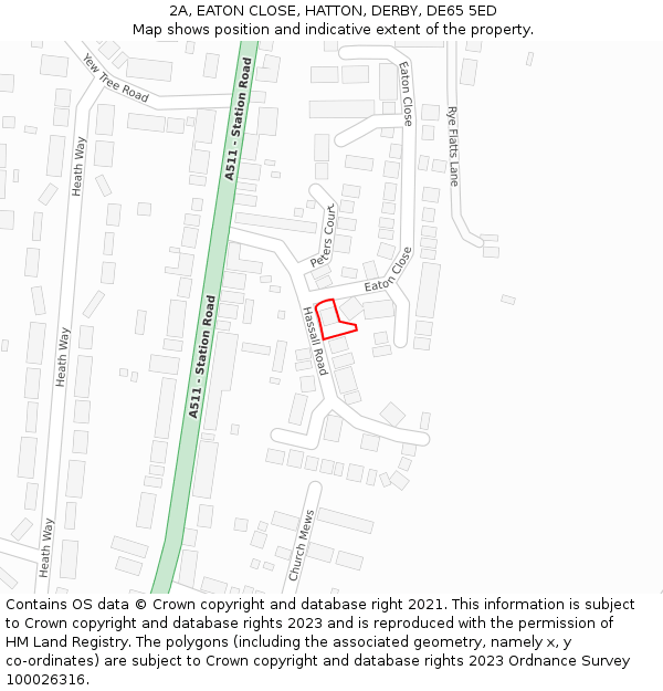 2A, EATON CLOSE, HATTON, DERBY, DE65 5ED: Location map and indicative extent of plot