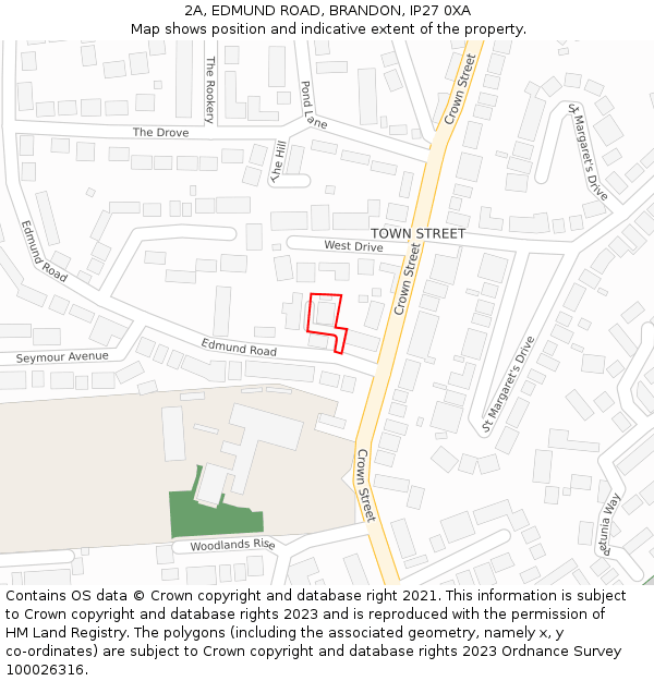 2A, EDMUND ROAD, BRANDON, IP27 0XA: Location map and indicative extent of plot