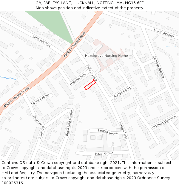 2A, FARLEYS LANE, HUCKNALL, NOTTINGHAM, NG15 6EF: Location map and indicative extent of plot