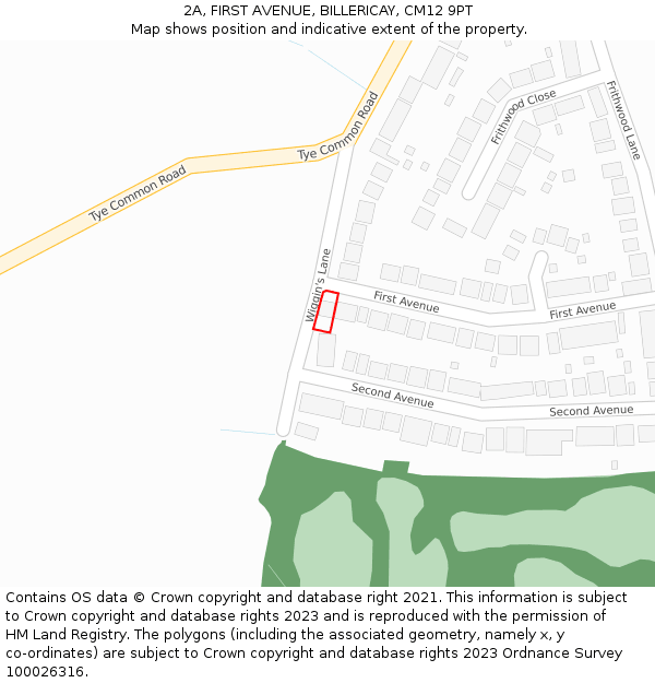 2A, FIRST AVENUE, BILLERICAY, CM12 9PT: Location map and indicative extent of plot