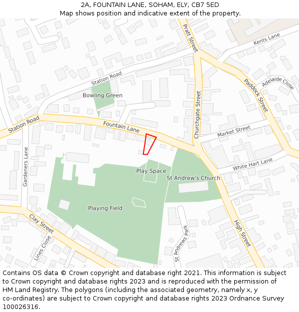 2A, FOUNTAIN LANE, SOHAM, ELY, CB7 5ED: Location map and indicative extent of plot