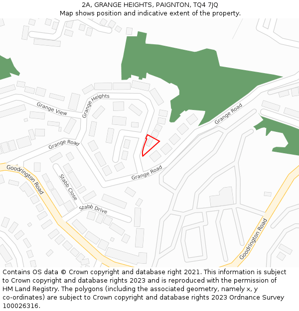 2A, GRANGE HEIGHTS, PAIGNTON, TQ4 7JQ: Location map and indicative extent of plot