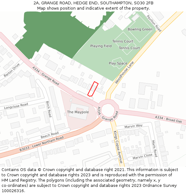 2A, GRANGE ROAD, HEDGE END, SOUTHAMPTON, SO30 2FB: Location map and indicative extent of plot