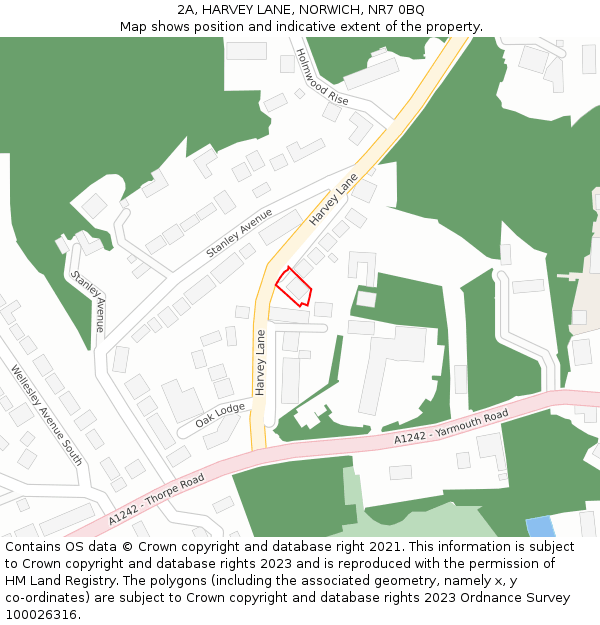 2A, HARVEY LANE, NORWICH, NR7 0BQ: Location map and indicative extent of plot