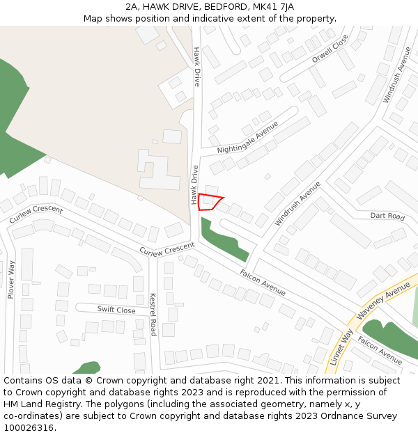 2A, HAWK DRIVE, BEDFORD, MK41 7JA: Location map and indicative extent of plot