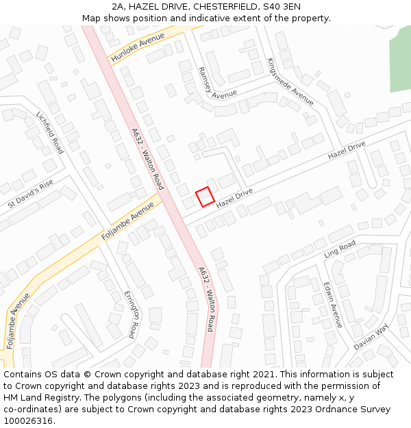 2A, HAZEL DRIVE, CHESTERFIELD, S40 3EN: Location map and indicative extent of plot