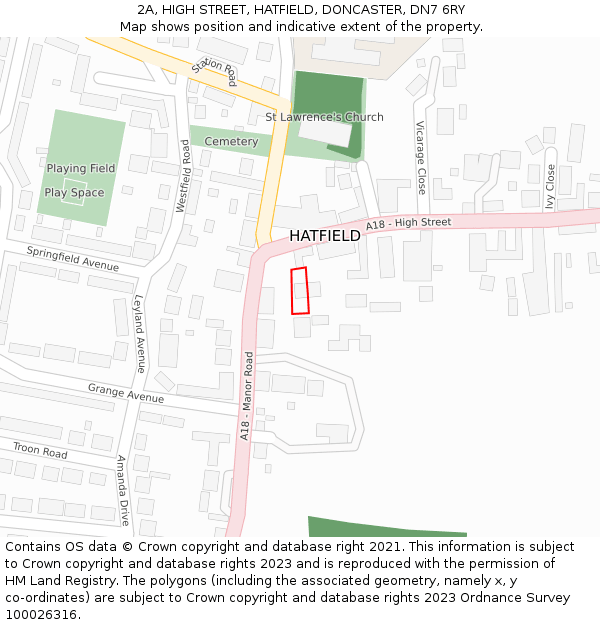 2A, HIGH STREET, HATFIELD, DONCASTER, DN7 6RY: Location map and indicative extent of plot