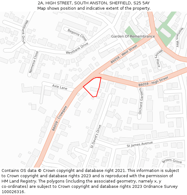 2A, HIGH STREET, SOUTH ANSTON, SHEFFIELD, S25 5AY: Location map and indicative extent of plot