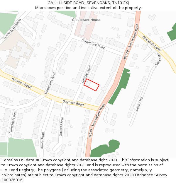 2A, HILLSIDE ROAD, SEVENOAKS, TN13 3XJ: Location map and indicative extent of plot