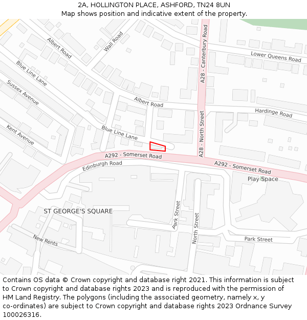 2A, HOLLINGTON PLACE, ASHFORD, TN24 8UN: Location map and indicative extent of plot
