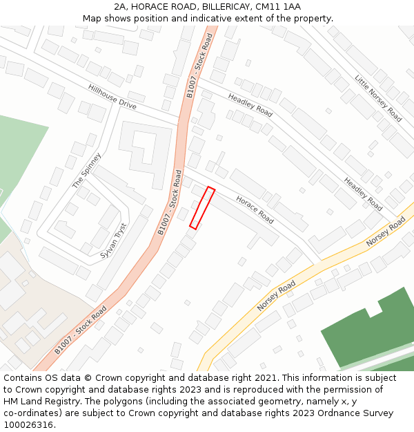 2A, HORACE ROAD, BILLERICAY, CM11 1AA: Location map and indicative extent of plot