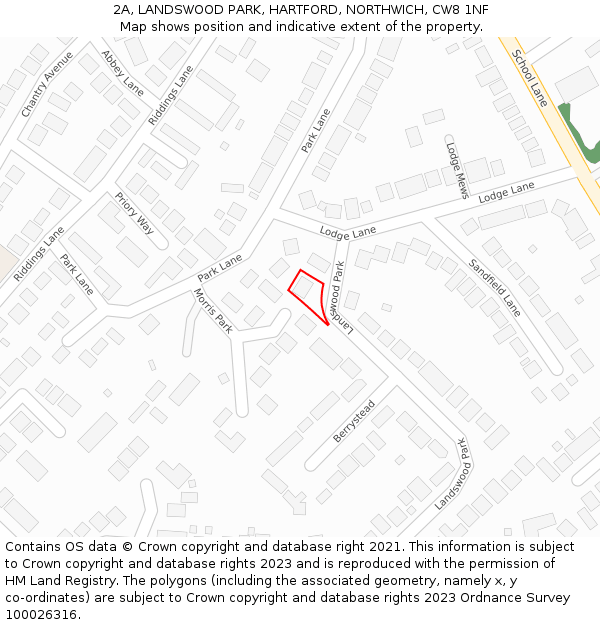 2A, LANDSWOOD PARK, HARTFORD, NORTHWICH, CW8 1NF: Location map and indicative extent of plot