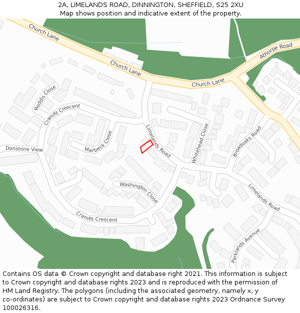 2A, LIMELANDS ROAD, DINNINGTON, SHEFFIELD, S25 2XU: Location map and indicative extent of plot