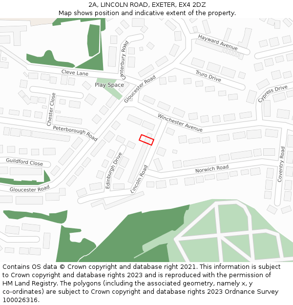 2A, LINCOLN ROAD, EXETER, EX4 2DZ: Location map and indicative extent of plot