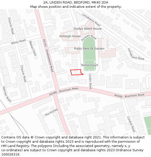 2A, LINDEN ROAD, BEDFORD, MK40 2DA: Location map and indicative extent of plot