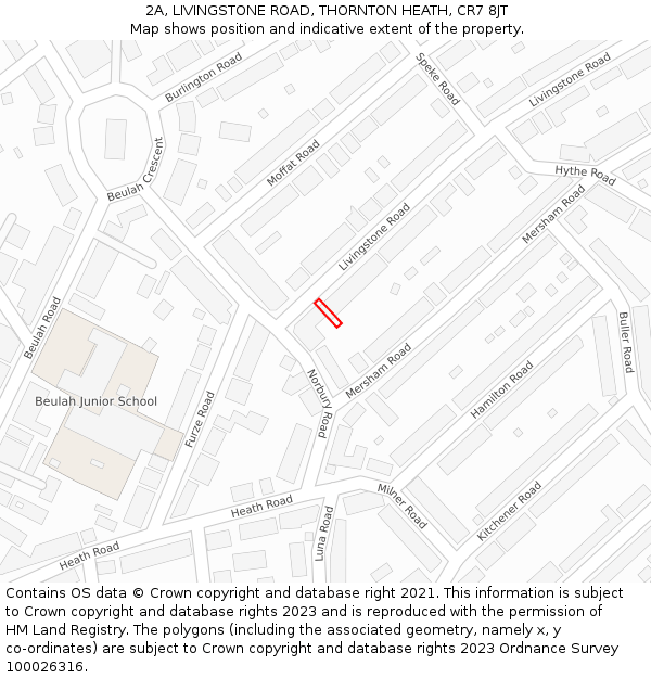 2A, LIVINGSTONE ROAD, THORNTON HEATH, CR7 8JT: Location map and indicative extent of plot