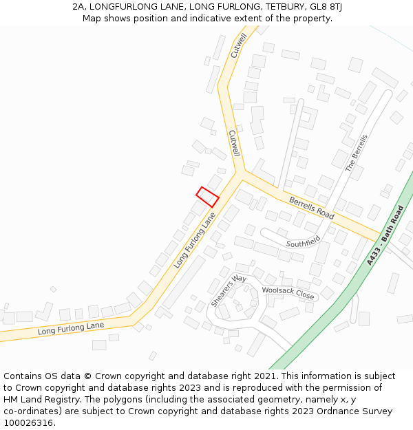 2A, LONGFURLONG LANE, LONG FURLONG, TETBURY, GL8 8TJ: Location map and indicative extent of plot