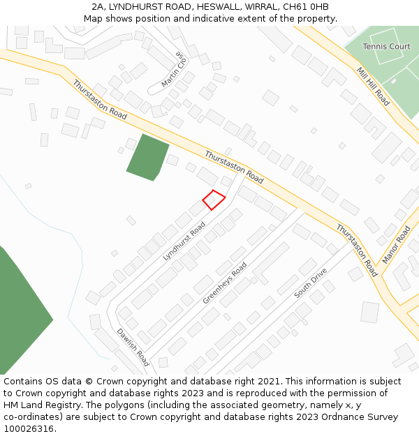 2A, LYNDHURST ROAD, HESWALL, WIRRAL, CH61 0HB: Location map and indicative extent of plot