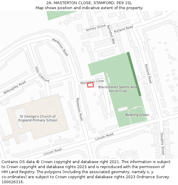 2A, MASTERTON CLOSE, STAMFORD, PE9 1SL: Location map and indicative extent of plot