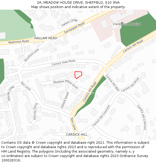 2A, MEADOW HOUSE DRIVE, SHEFFIELD, S10 3NA: Location map and indicative extent of plot