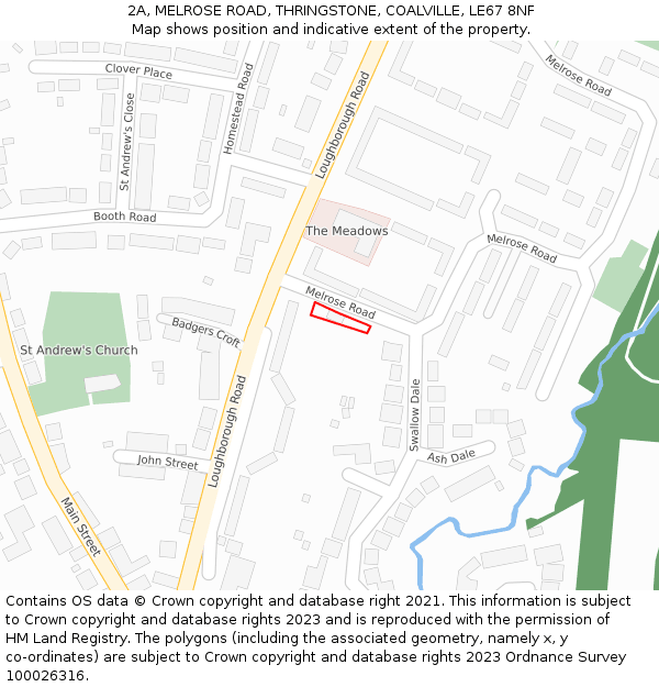 2A, MELROSE ROAD, THRINGSTONE, COALVILLE, LE67 8NF: Location map and indicative extent of plot