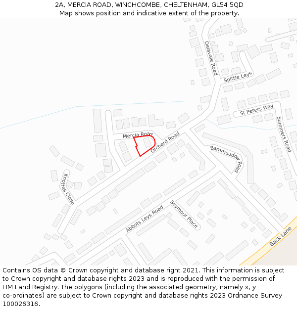 2A, MERCIA ROAD, WINCHCOMBE, CHELTENHAM, GL54 5QD: Location map and indicative extent of plot