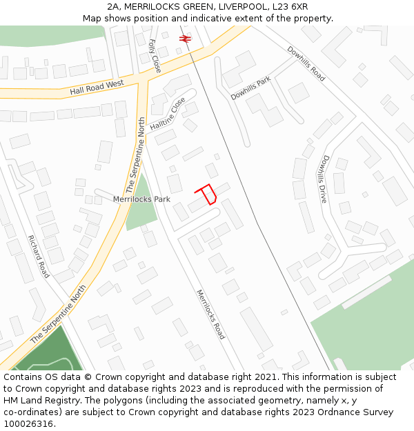2A, MERRILOCKS GREEN, LIVERPOOL, L23 6XR: Location map and indicative extent of plot