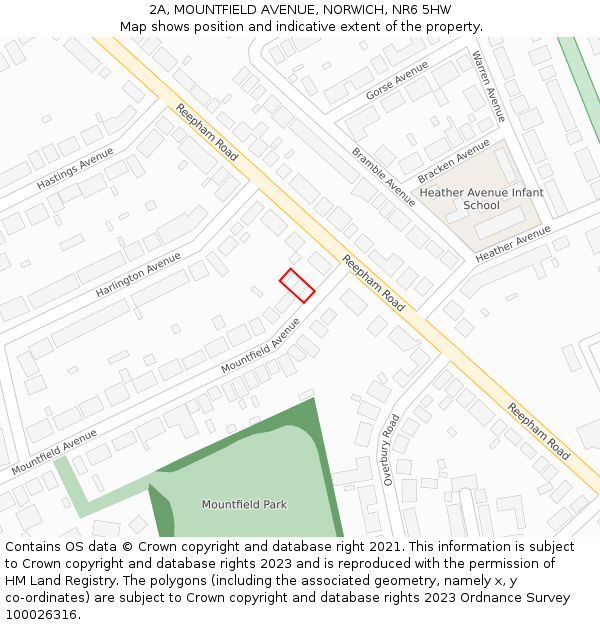2A, MOUNTFIELD AVENUE, NORWICH, NR6 5HW: Location map and indicative extent of plot