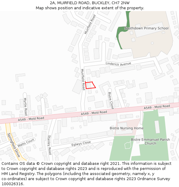 2A, MUIRFIELD ROAD, BUCKLEY, CH7 2NW: Location map and indicative extent of plot