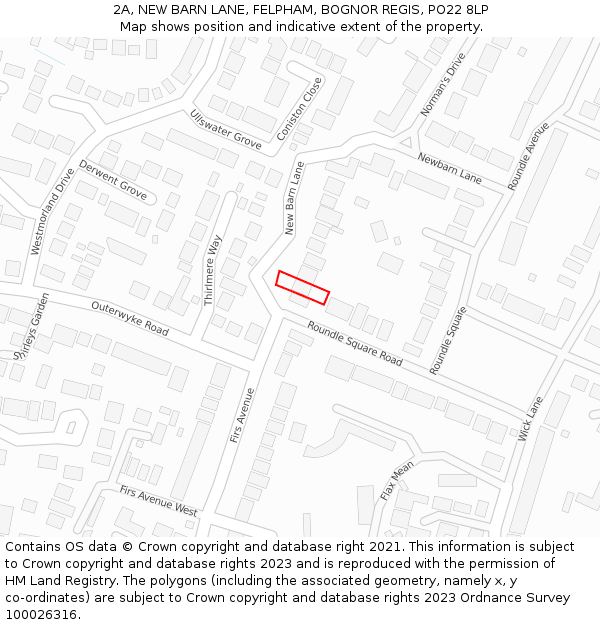 2A, NEW BARN LANE, FELPHAM, BOGNOR REGIS, PO22 8LP: Location map and indicative extent of plot
